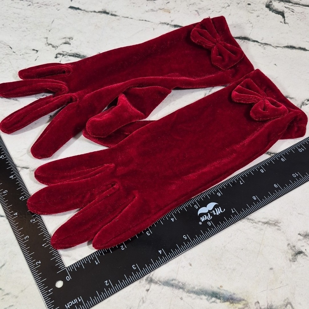 Vintage Lauer Womens Driving Gloves Red Velvet Bows One Size Evening Retro Fancy - Picture 8 of 8